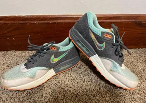 Nike Blue and Orange Athletic Shoes Air Max 1 thumbnail 5
