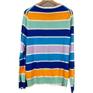 Lands' End‎ Cardigan Women’s Size L TALL Purple Orange Striped Button Up Cotton thumbnail 5