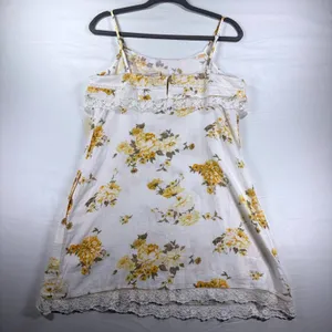 Universal Thread Floral Linen Blend‎ Lace Trim Mini Dress XS Yellow White Boho thumbnail 12