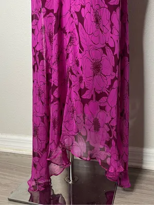 Vintage ICE Magenta Floral Bias Cut Silk Asymmetrical Maxi Dress thumbnail 5