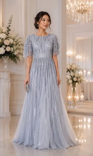 New Mac Duggal 93582 Blue Embellished Full-Length Layered Sleeve Gown - Size 6 thumbnail 1