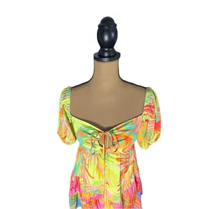 Farm Rio Tropical Print Puff Sleave Mini Dress XS Resort Vacation Sundress thumbnail 4