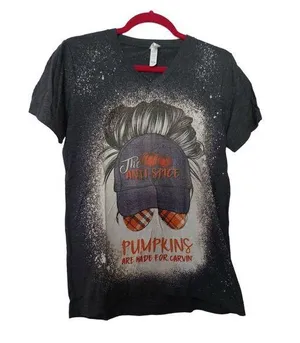 The Mountain Anti Spice Pumpkins T-Shirt Gray Splatter V-Neck Womens S Cotton Bl thumbnail 1