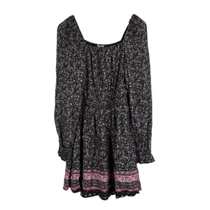 NWT Wonderly Desert Wonderer Floral Paisley Mini Dress Black Boho Smocked Size L thumbnail 2