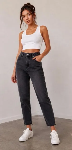 Hollister Co. ultra high rise mom jeans in black, size 5R. thumbnail 1