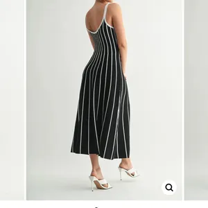 Evenuel Black & White Striped Midi Dress - Classic Sleeveless Style thumbnail 4