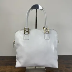 Fendi Vintage Satchel Bag Womens Medium White Leather Italy Top Handle FF thumbnail 7