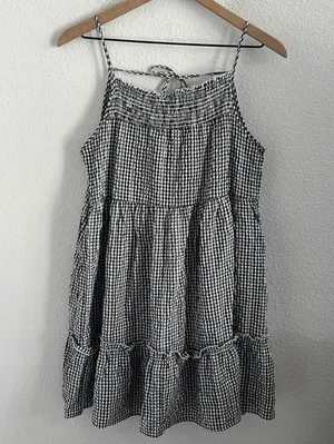 Altard State Gingham Embroidered Daisy Floral Ruffle and Smocked Detailing M thumbnail 1