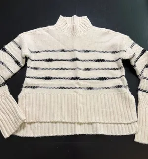 Veronica Beard Ivory Navy Striped Wool Blend Mock Neck Sweater J2310KD16K0211 thumbnail 1