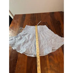 Francescas Blue Rain Striped Smocked Tiered Ruffle‎ Mini Skirt Blue White Gold M thumbnail 8