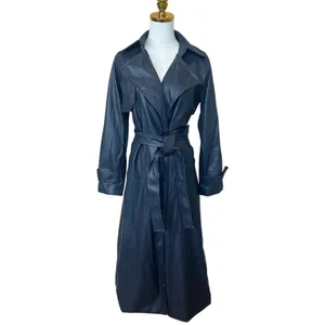 Jason Wu Navy Blue Faux Leather Trench Coat XS Double Breasted Designer $515 thumbnail 8