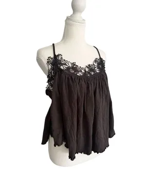 FREE PEOPLE Black Floral Swing Tank Top Size Small NEW NWT thumbnail 3