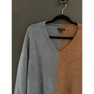 Tribal Womens Medium V-Neck Colorblock Knit Sweater Blue Camel‎ Brown Pullover thumbnail 3