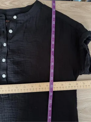 Quince Small Organic Cotton Gauze Roll Sleeve Shirt Black thumbnail 7