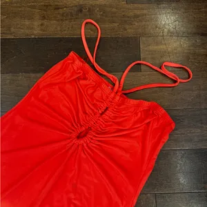 Sincerely Jules Bright Orange Halter Flowy Slinky midi dress thumbnail 4