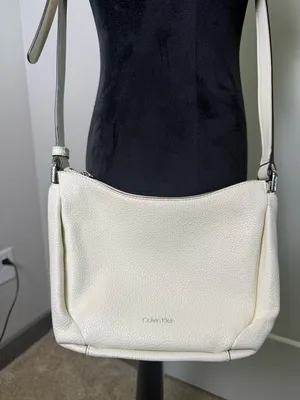 Calvin Klein White Pebbled Leather Crossbody Bag Purse Zip Top Neutral Versatile thumbnail 1