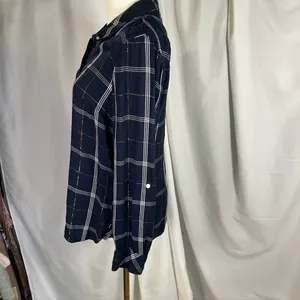 Tommy Hilfiger Women's Navy‎ Plaid Button Down Shirt Metallic Accents Size M thumbnail 8