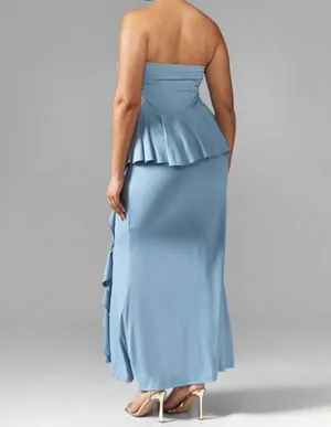 Missguided Light Blue Strapless Maxi with Ruffle Accent thumbnail 3