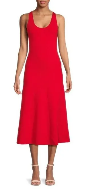 Spencer + Shaw Dress Women XS Red Sleeveless Scoop‎ Neck Fit And Flare Midi thumbnail 1