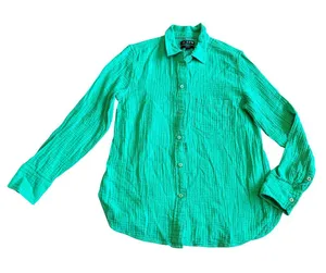 J. Crew Re-Imagined Classic Fit Gauze Button-Down Shirt Green Size 4 Women's thumbnail 1