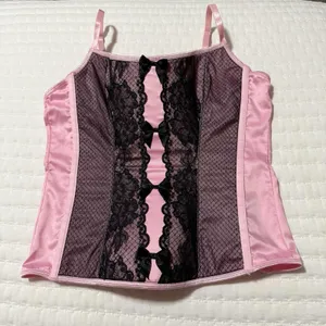 Victoria’s Secret Corset Style Tank Top Sz M Medium Pink With Black Lace thumbnail 13