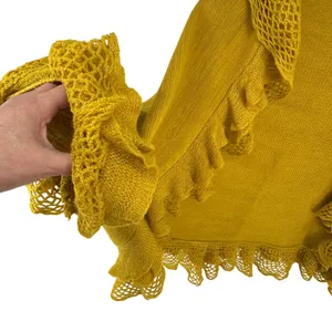 DonnaDiosa Mustard Yellow Ruffle Lace Open Cardigan Coquette‎ Cottagecore S/M thumbnail 5