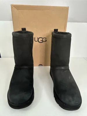 UGG Women's Classic Black Short Leather Waterproof Boots Size 9 thumbnail 2