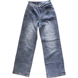 NWT Rhinestone Wide Leg High Rise Jeans Sparkly Y2K Festival Denim XS thumbnail 3