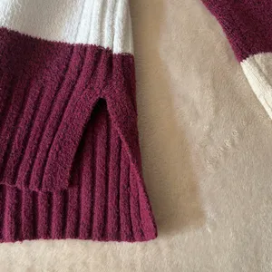 Women’s Striped Crewneck Sweater - Pink Colorblock Pullover Sweater thumbnail 5