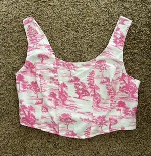 Midnight sky Pink Toile Crop Tank Top - Women's Sleeveless Crop thumbnail 1
