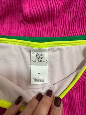 Charmo 2-Piece Tankini Set - Pink Ribbed with Neon Trim - Size M - UPF 50+ thumbnail 3