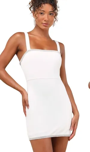 Lulus Glowing Allure White Rhinestone Sleeveless Bodycon Mini Dress size XS NWT thumbnail 1