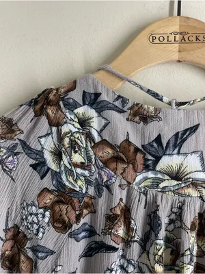 Natural Life Amelia Rose Crinkle Floral Midi Dress Size M Grey Brown thumbnail 6