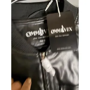 Ommiivex Black Faux Leather Cropped Bomber Jacket Size Large NWT thumbnail 6