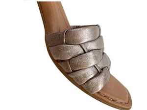 EUC Born Leather Shonie Heeled Sandals Gold Size 8 Retail $130.00 thumbnail 5