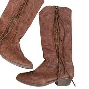 Womens Brown Faux Leather Fringe Tassel Western Cowboy Boots Size 7M thumbnail 2