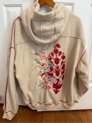 Free People Final Call Rose Logo Hoodie Floral Embroidered Sweatshirt Jacket XS thumbnail 7