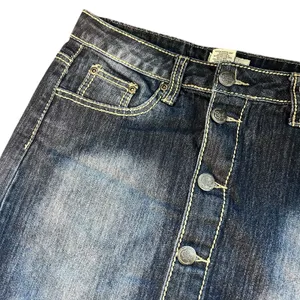Earl Jean Denim Mini Skirt Dark Wash Distressed Y2K Western 90's Hippie Size 4 thumbnail 3