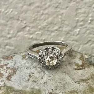 Vintage-Style Filigree Halo Ring with Pale Yellow Center Stone thumbnail 5