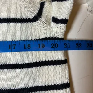 Peyton Primrose Lightweight Nautical Striped Cotton Henley Sweater Ivory Navy M thumbnail 6