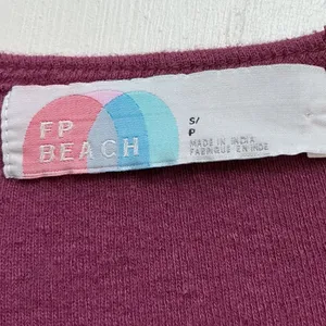 Free People Beach Womens Small Ruffle Tunic Top Long Sleeve Berry Wine V-Neck thumbnail 6