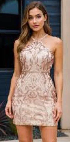 NWT Ava Presley Halter Mini Sequined Dress Pink Size 6 thumbnail 1