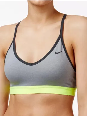 Nike Pro Indy Dri-FIT Gray Neon Yellow Mesh Sports Bra Size Large thumbnail 1