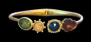 Kate Spade Perfecly Imperfect gold tone multi gemstone hinged cuff bracelet thumbnail 1