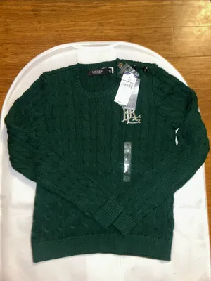 Luaren Ralph Lauren Button-Trim Cable-Knit Cotton Sweater thumbnail 2