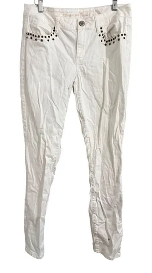 American Eagle Skinny Jeans Women 10 White Studded Pocket Stretch Denim Pants thumbnail 1