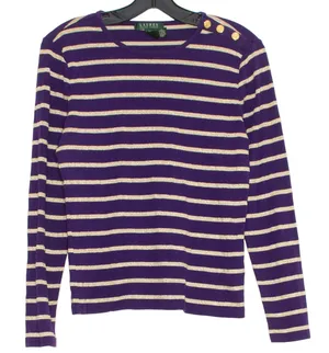 Lauren Ralph Lauren Top Preppy Academia Minimalist Metallic Stripe Purple Medium thumbnail 1