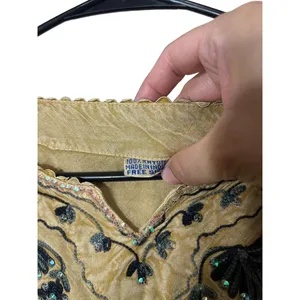 Beige Embroidered Long Sleeve‎ Pullover V Neck Bohemian Top Free Size Womens thumbnail 7