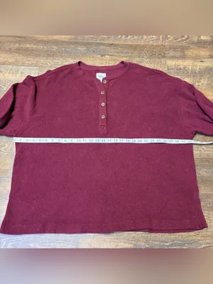Aerie Sherpa Henley Sweatshirt Womens XXL Oversized Fleece Red Deep Cherry thumbnail 11