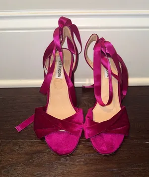 Steve Madden Magenta Satin Knot Front Tie-Ankle Heels thumbnail 1